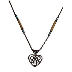 Vtg Celtic Knot Heart Pendent Sterling Liquid Silver Turquoise Women’s Necklace